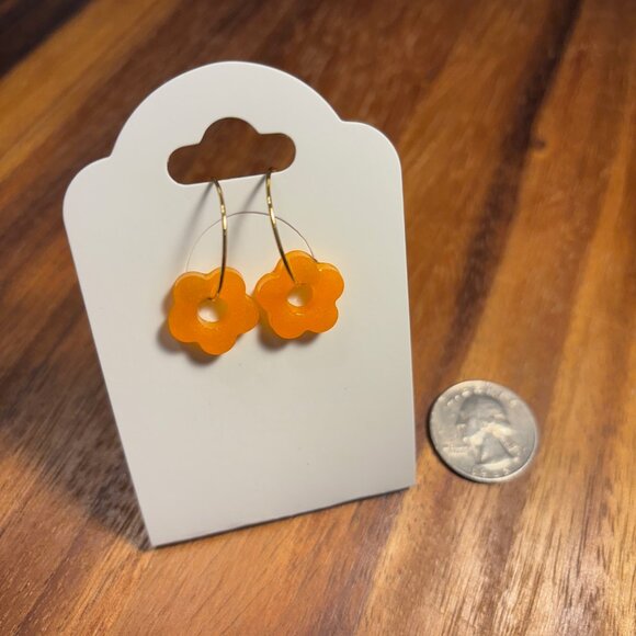 Orange Flower Earrings On Hoops - Picture 1 of 1